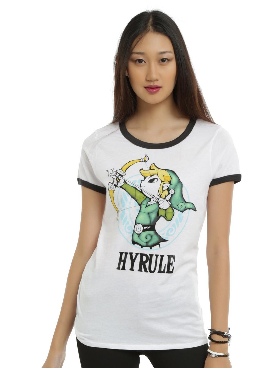 The Legend of Zelda: The Wind Waker Link Hyrule Girls Ringer T-Shirt, WHITE, hi-res