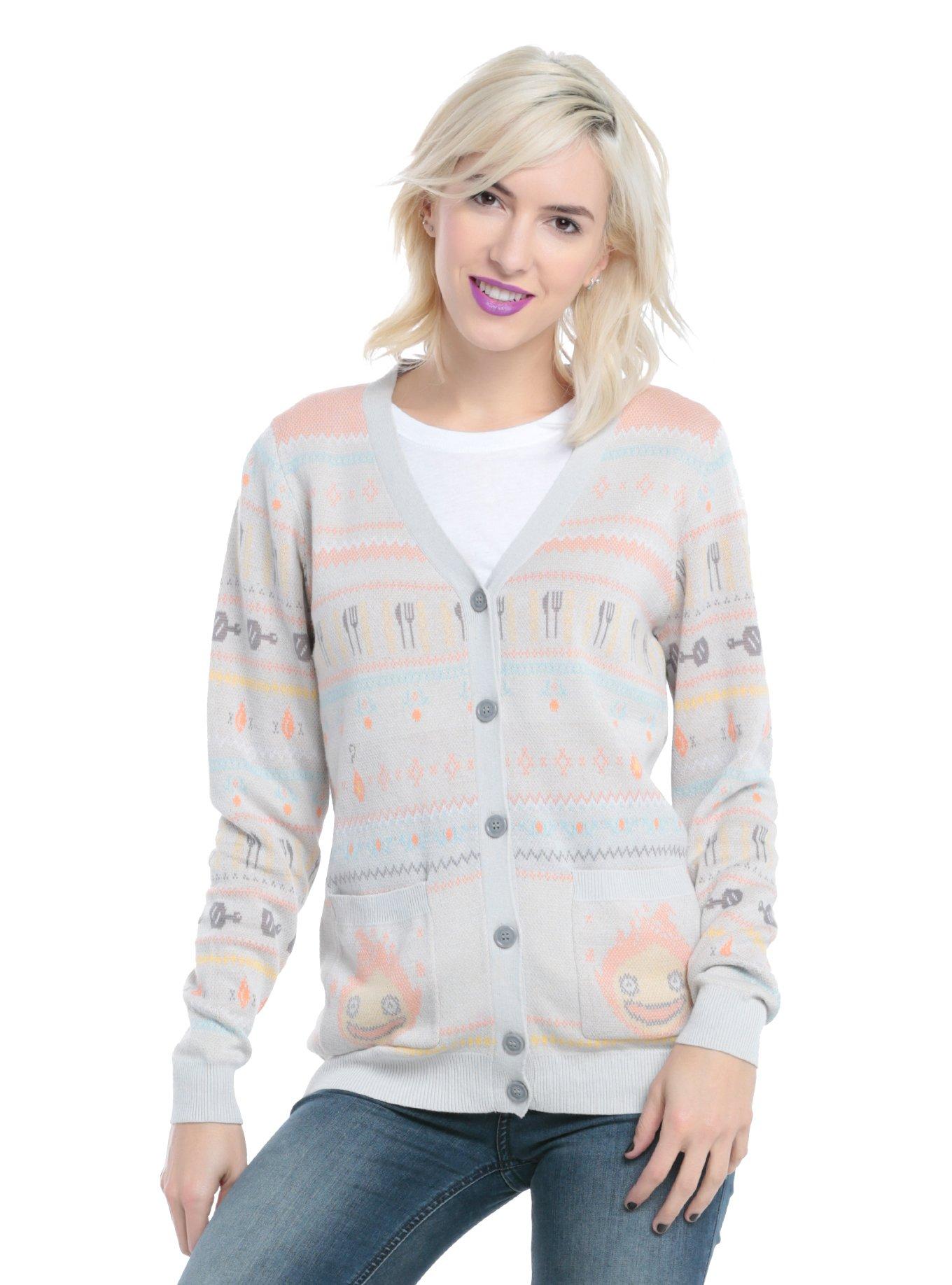 Her Universe Studio Ghibli Howl's Moving Castle Calcifer Cross Stitch Girls Cardigan, MULTICOLOR, hi-res