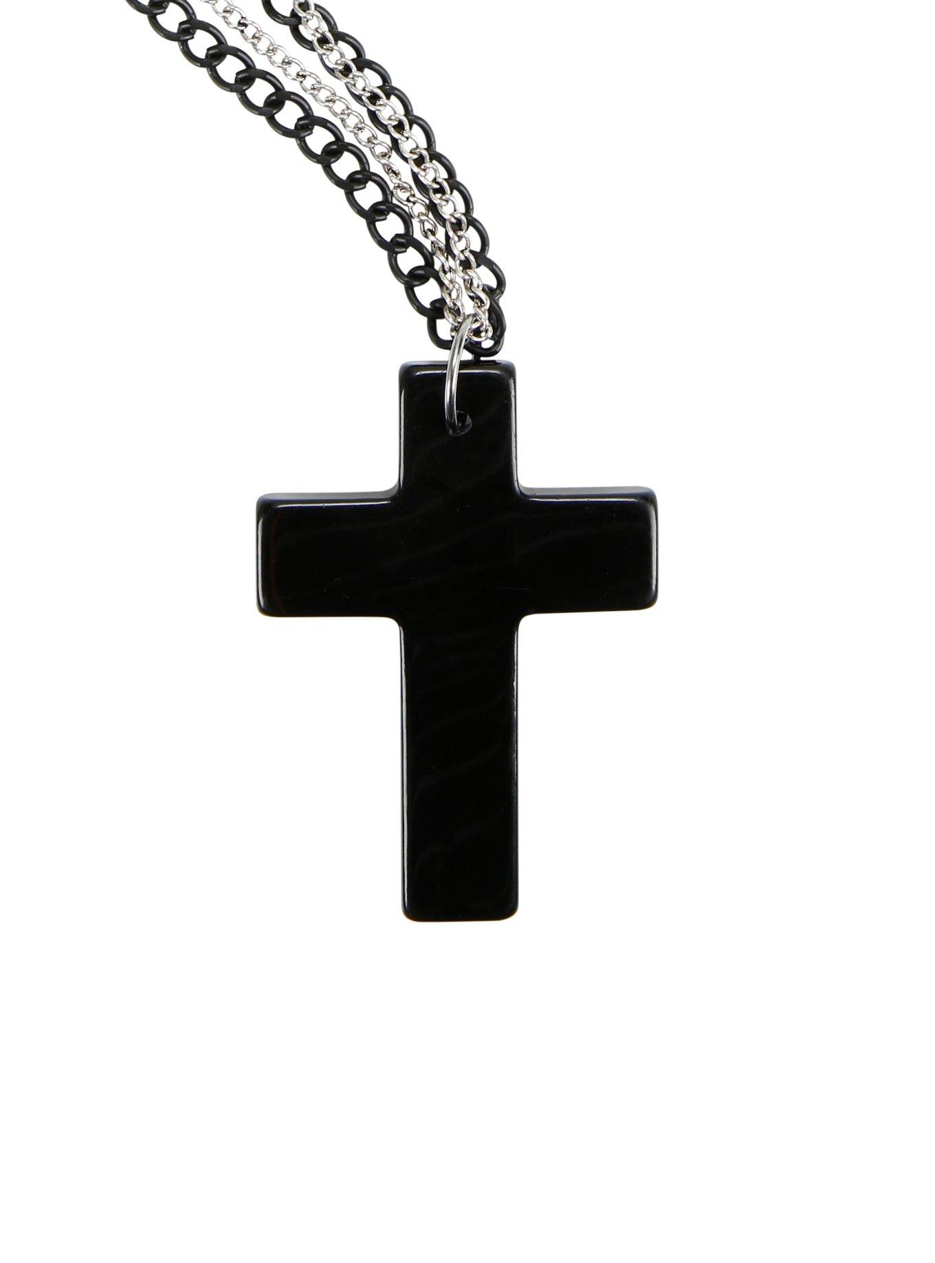 Double Chain Large Black Cross Necklace, , hi-res