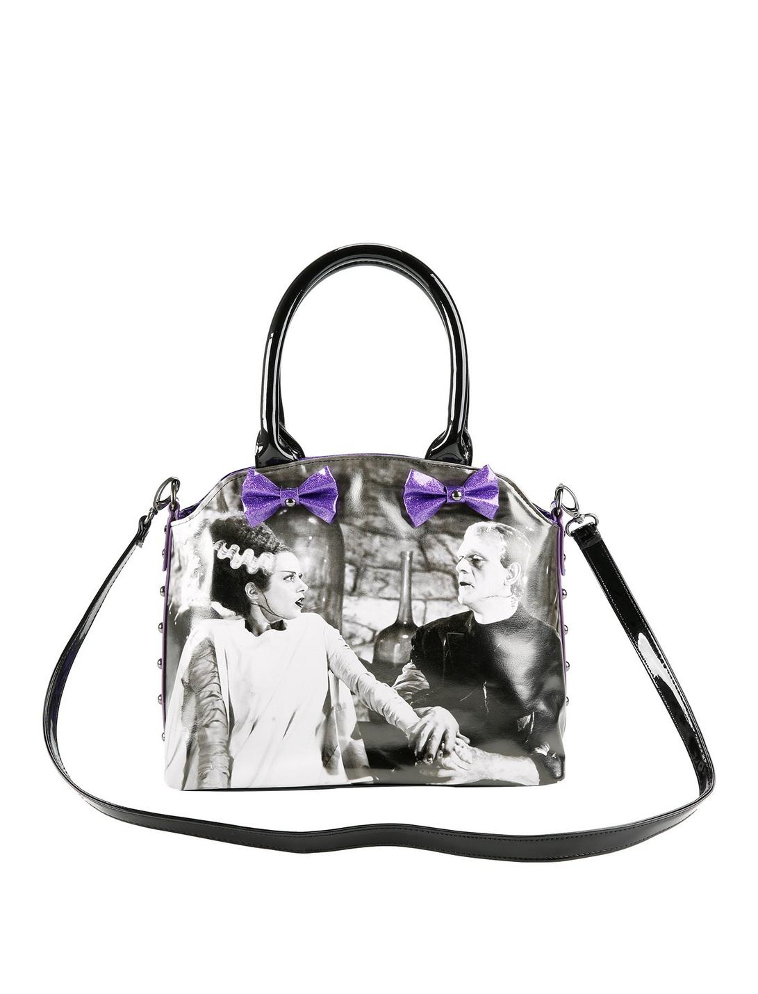 Rock Rebel Bride Of Frankenstein Glitter Purple Satchel Bag, , hi-res