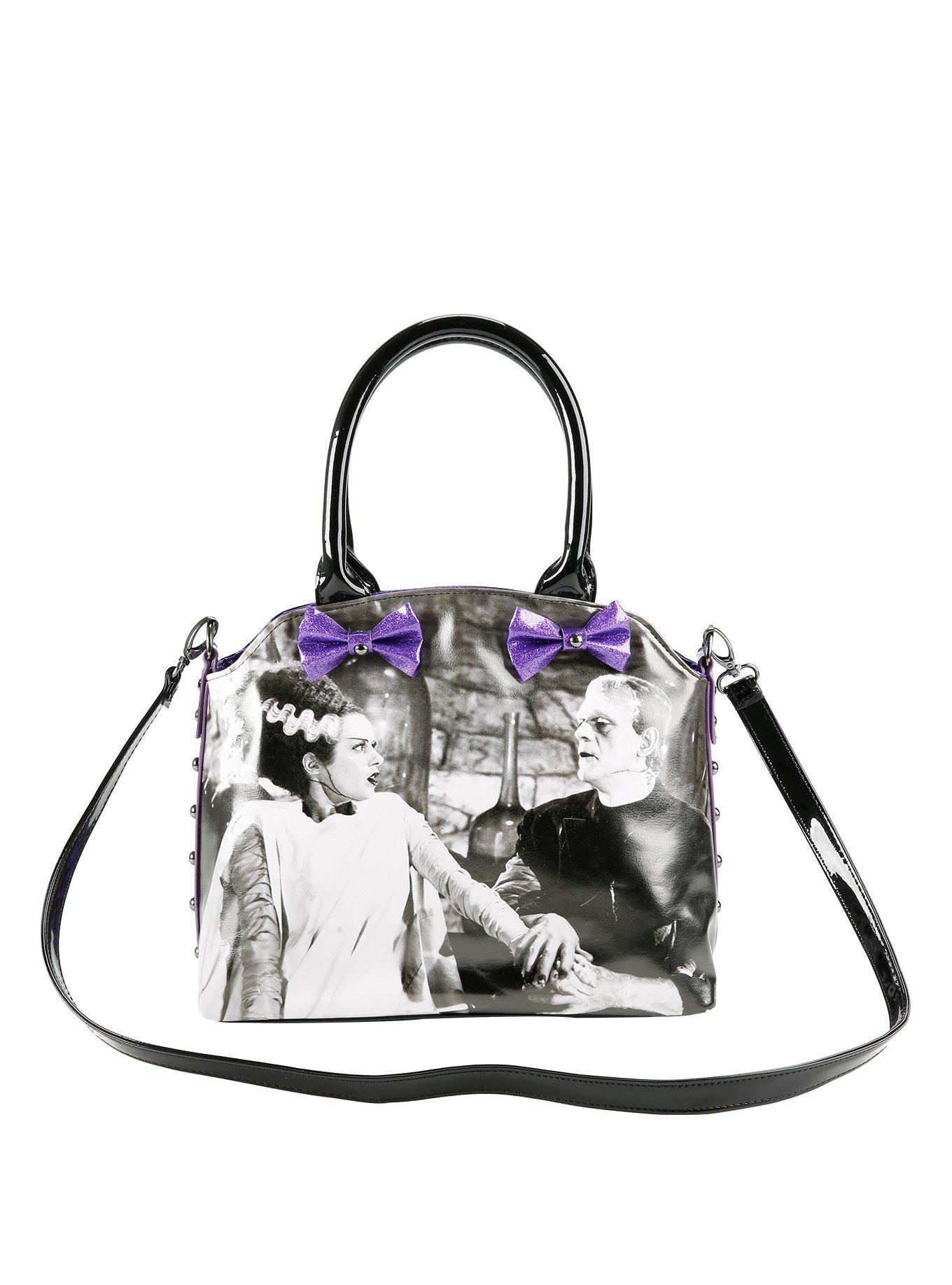 Rock Rebel Bride Of Frankenstein Glitter Purple Satchel Bag, , hi-res