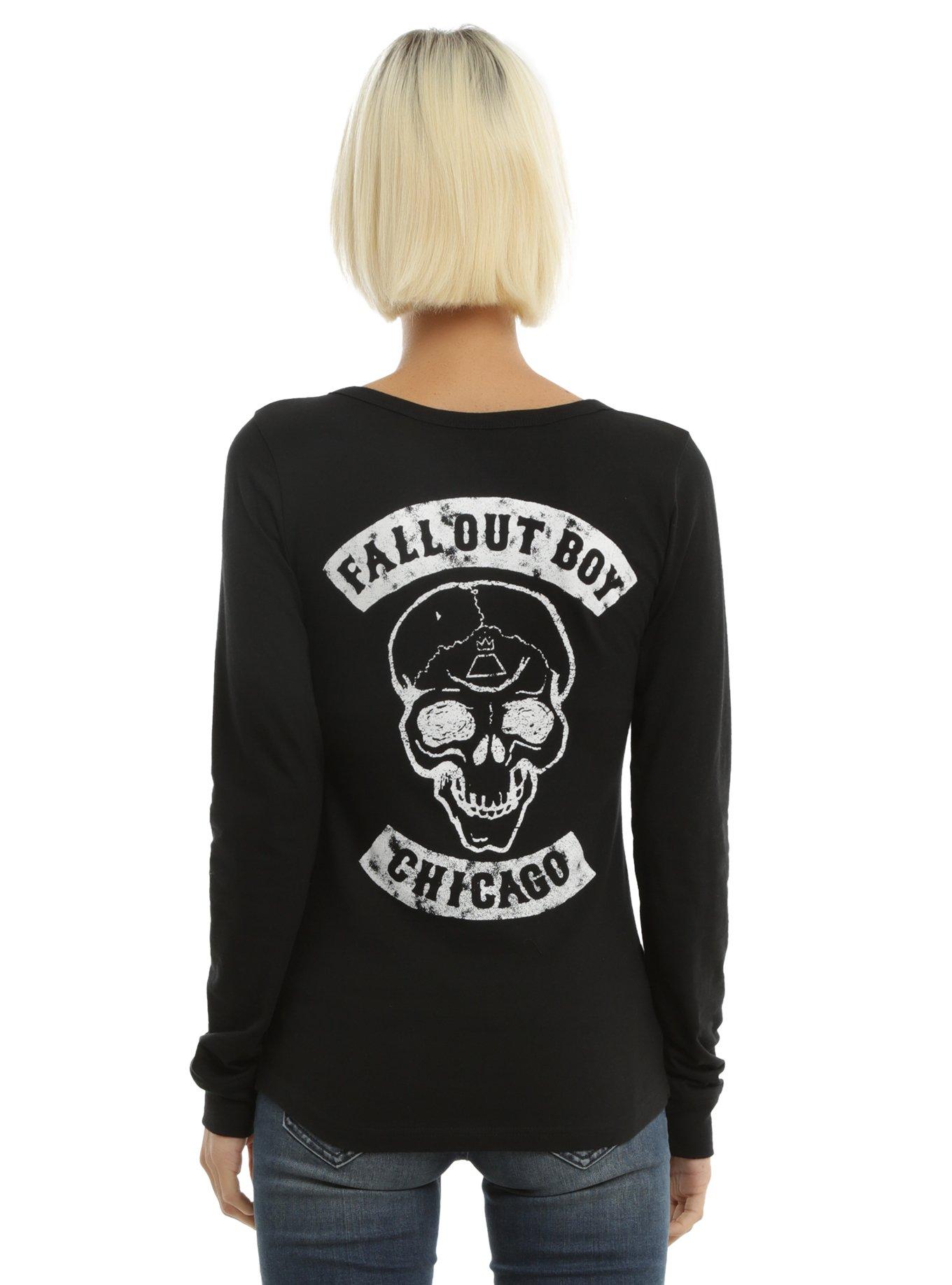 Fall Out Boy Skull Girls Long-Sleeve Henley, BLACK, hi-res