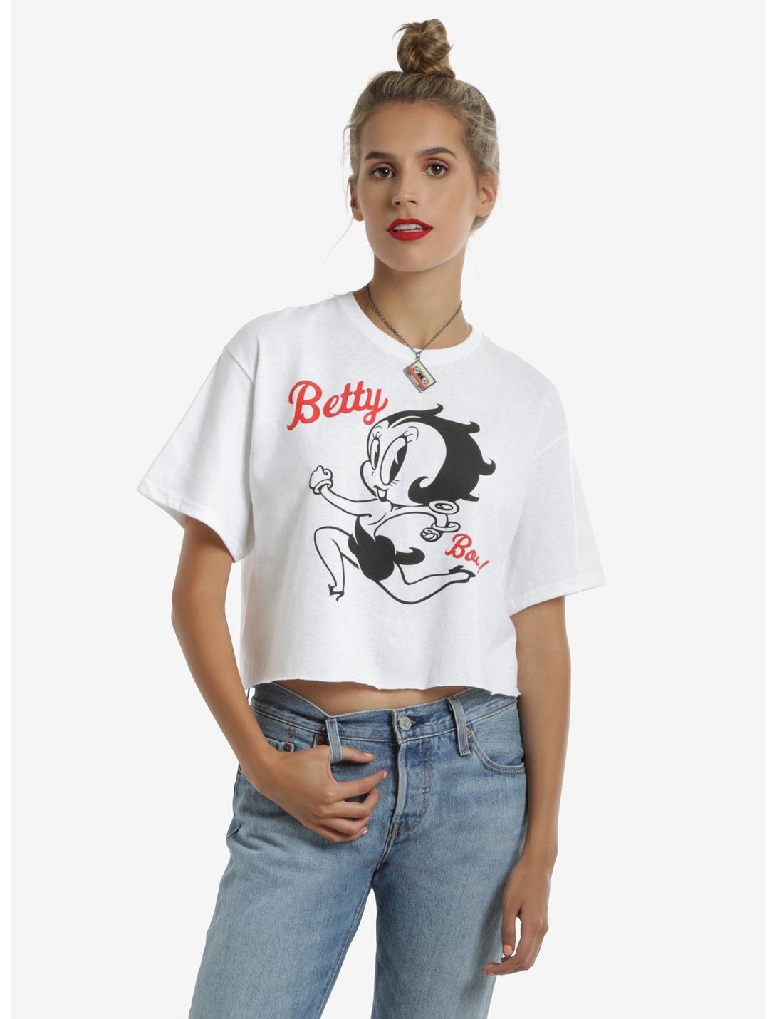 Betty Boop Womens Cropped Tee, WHITE, hi-res