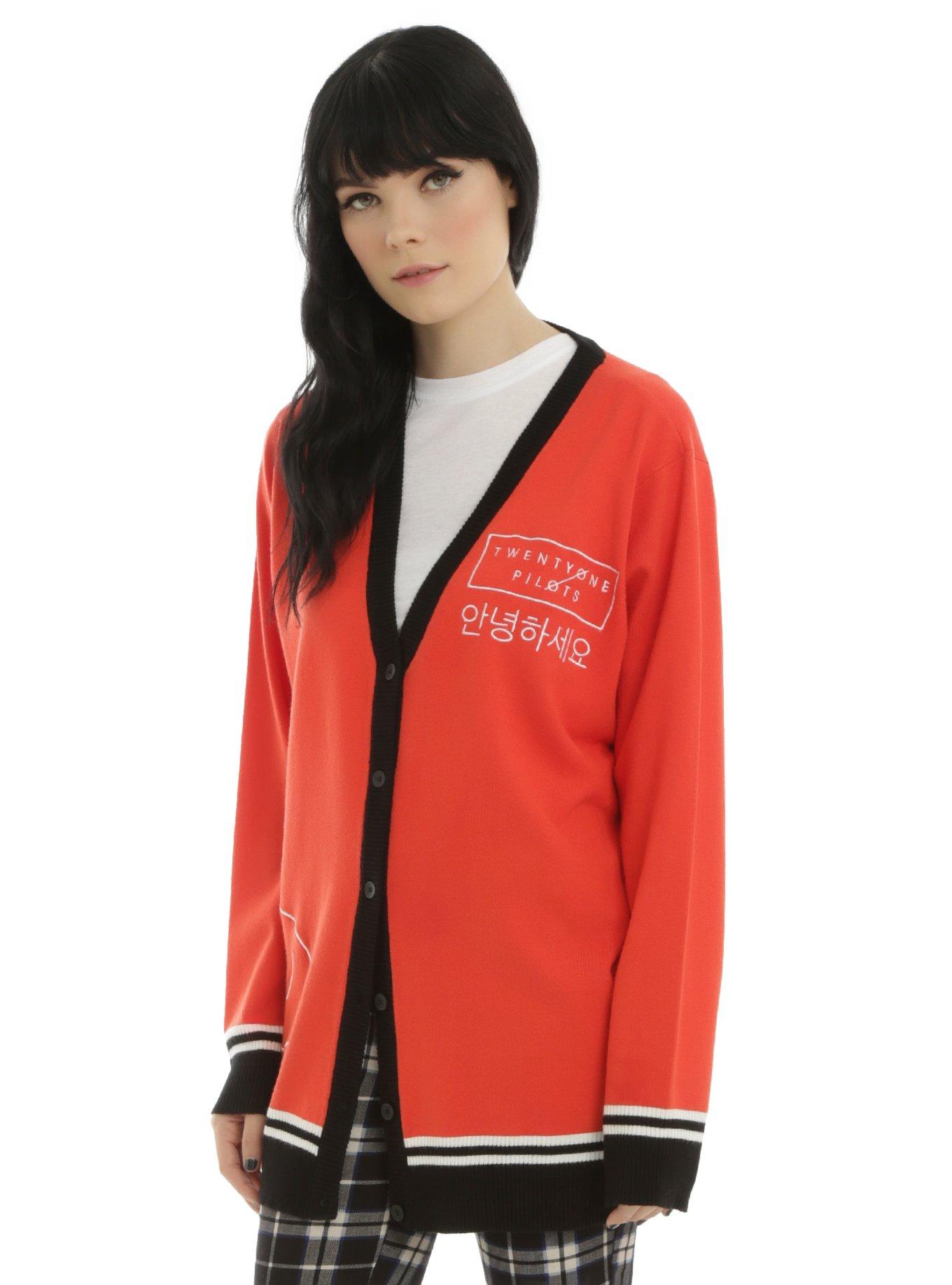 Twenty One Pilots Red Logo Girls Cardigan, RED, hi-res