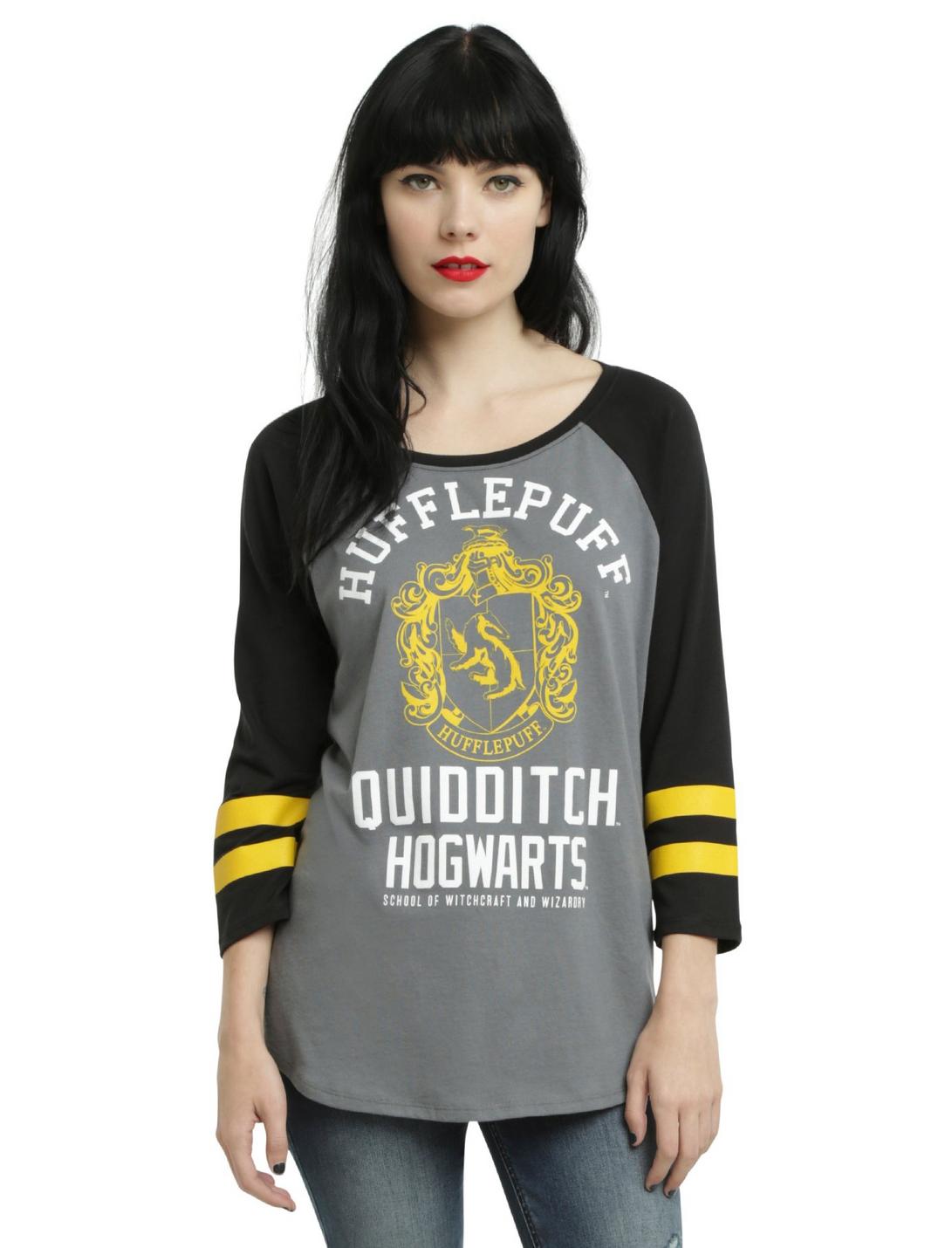 Harry Potter Hufflepuff Quidditch Girls Raglan, GREY, hi-res