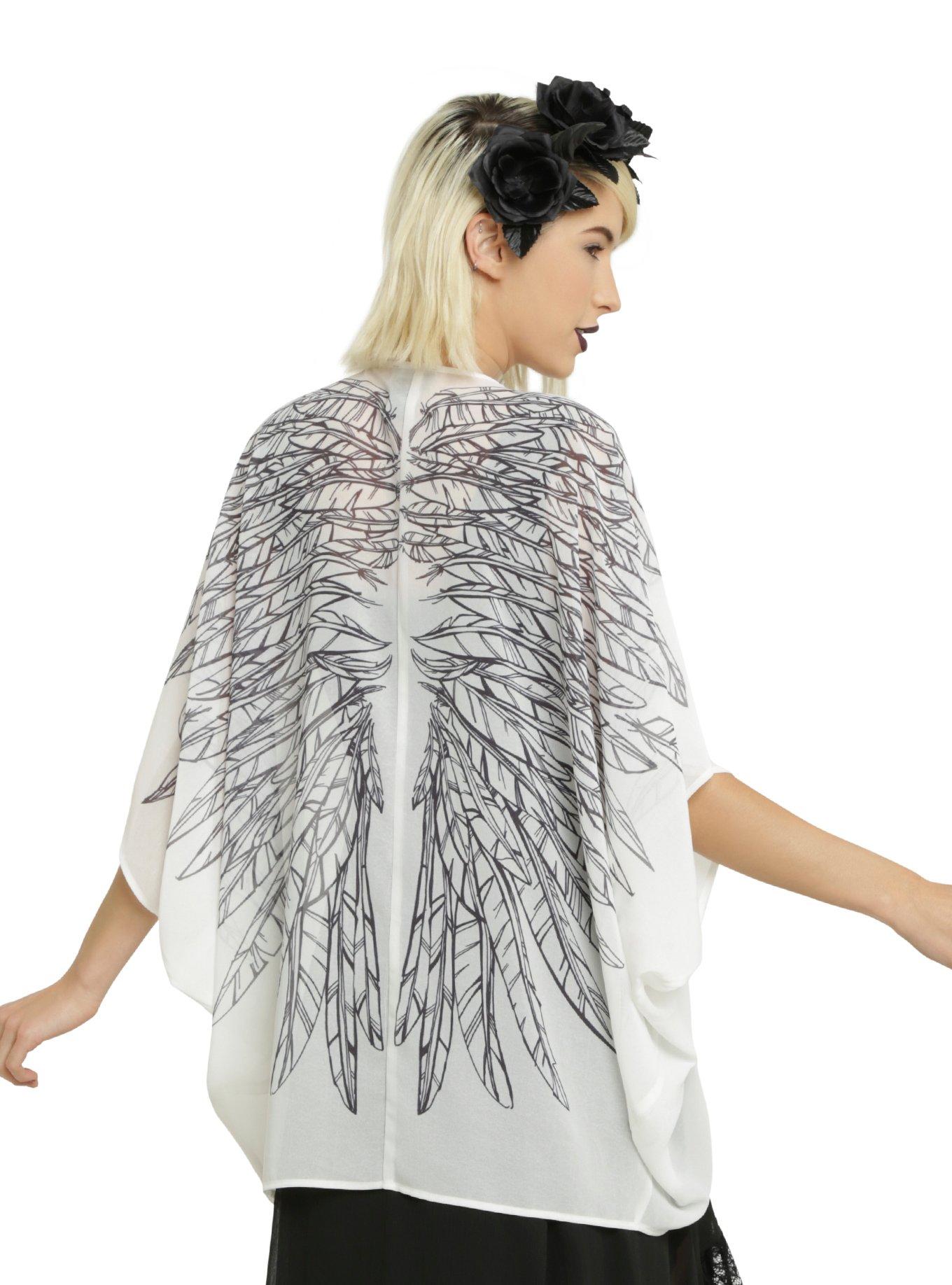 Ivory Wing Back Cocoon Kimono, WHITE, hi-res