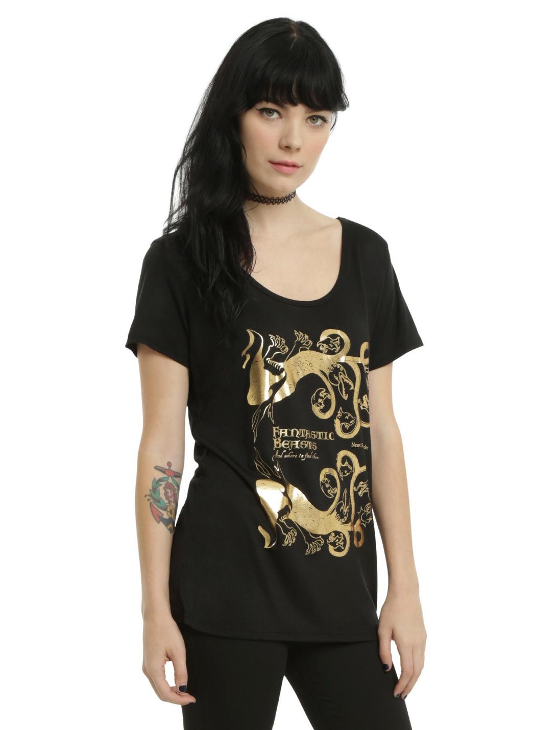 Harry Potter Fantastic Beasts And Where To Find Them Gold Foil Girls T-Shirt, GREY, hi-res