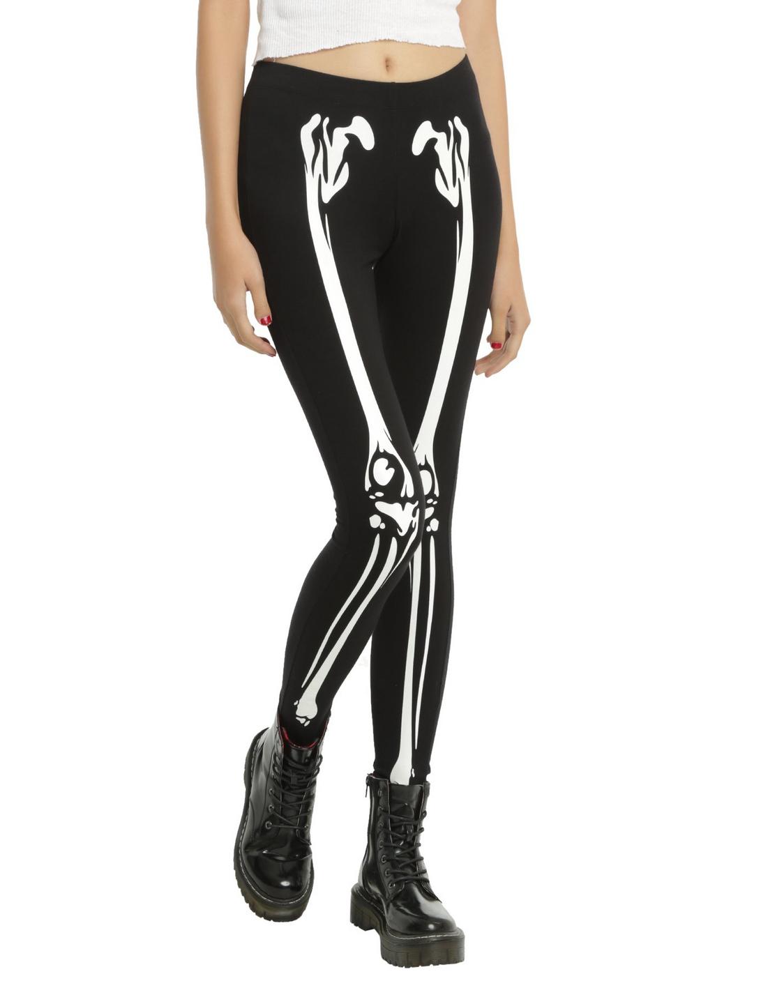 Skeleton Printed Glow-In-The-Dark Leggings, BLACK, hi-res