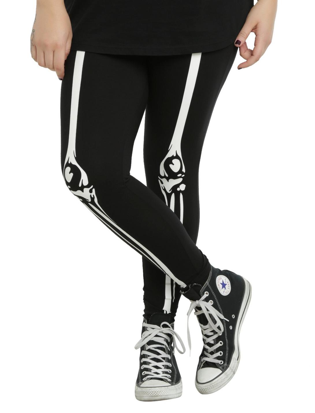 Blackheart Skeleton Printed Leggings Plus Size, BLACK, hi-res