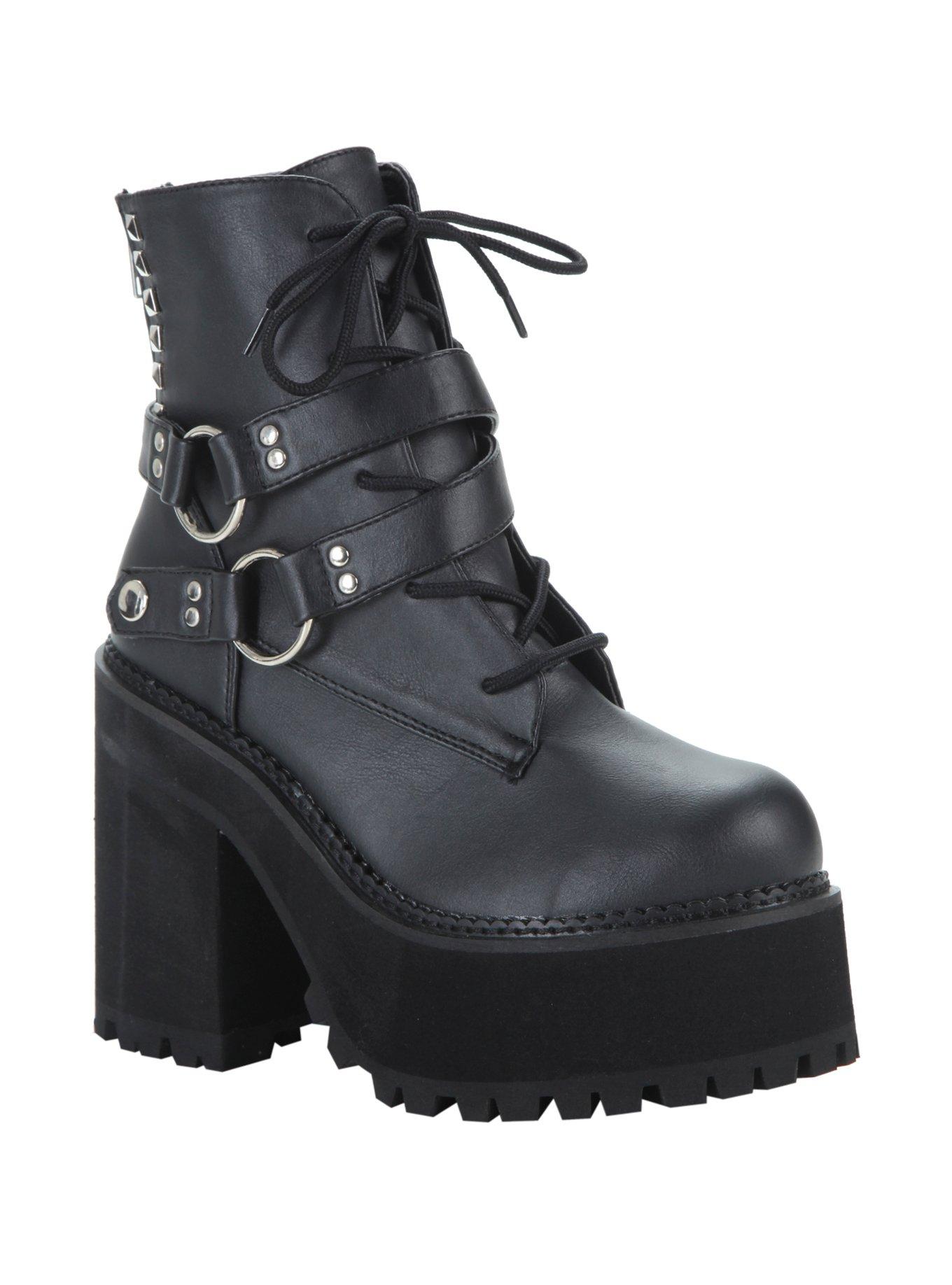 Demonia By Pleaser Assault 101 Platform Ankle Boots, BLACK, hi-res