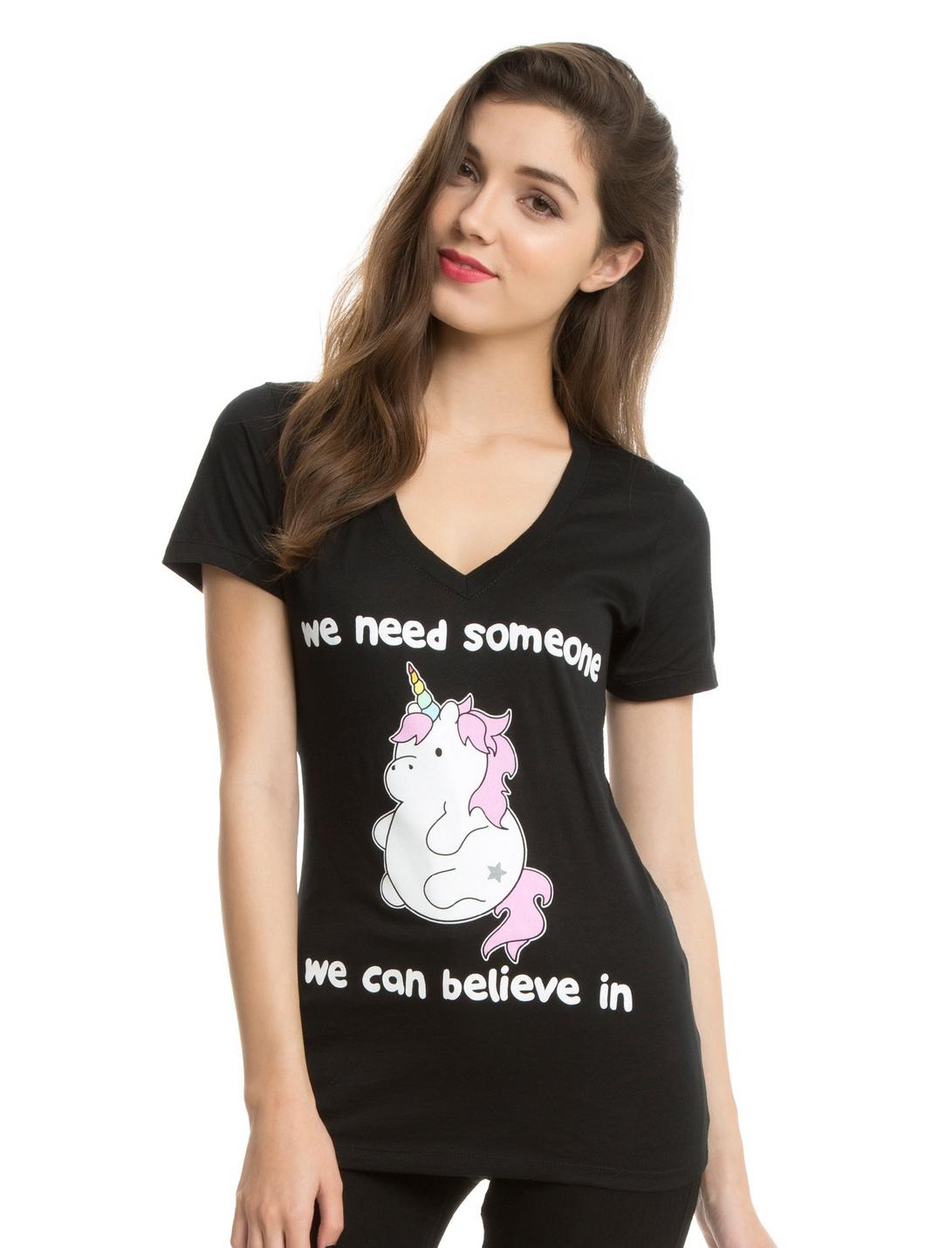 We Need Someone Unicorn V-Neck Girls T-Shirt, BLACK, hi-res