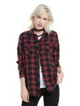 Red & Black Plaid Lace Girls Woven Button-Up, RED, hi-res