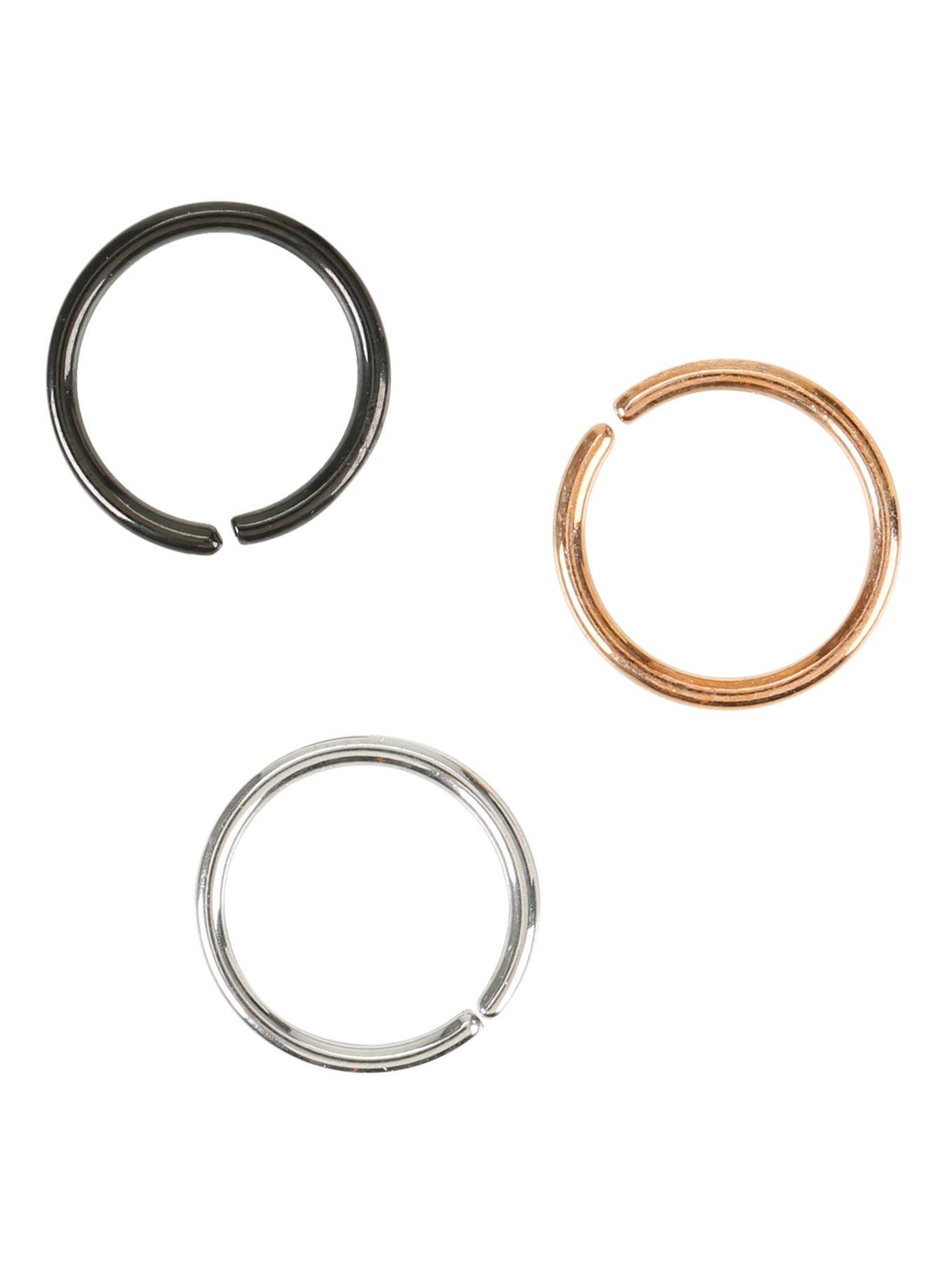 Steel Silver Black & Rose Gold Segment Nose Hoop 3 Pack | Hot Topic