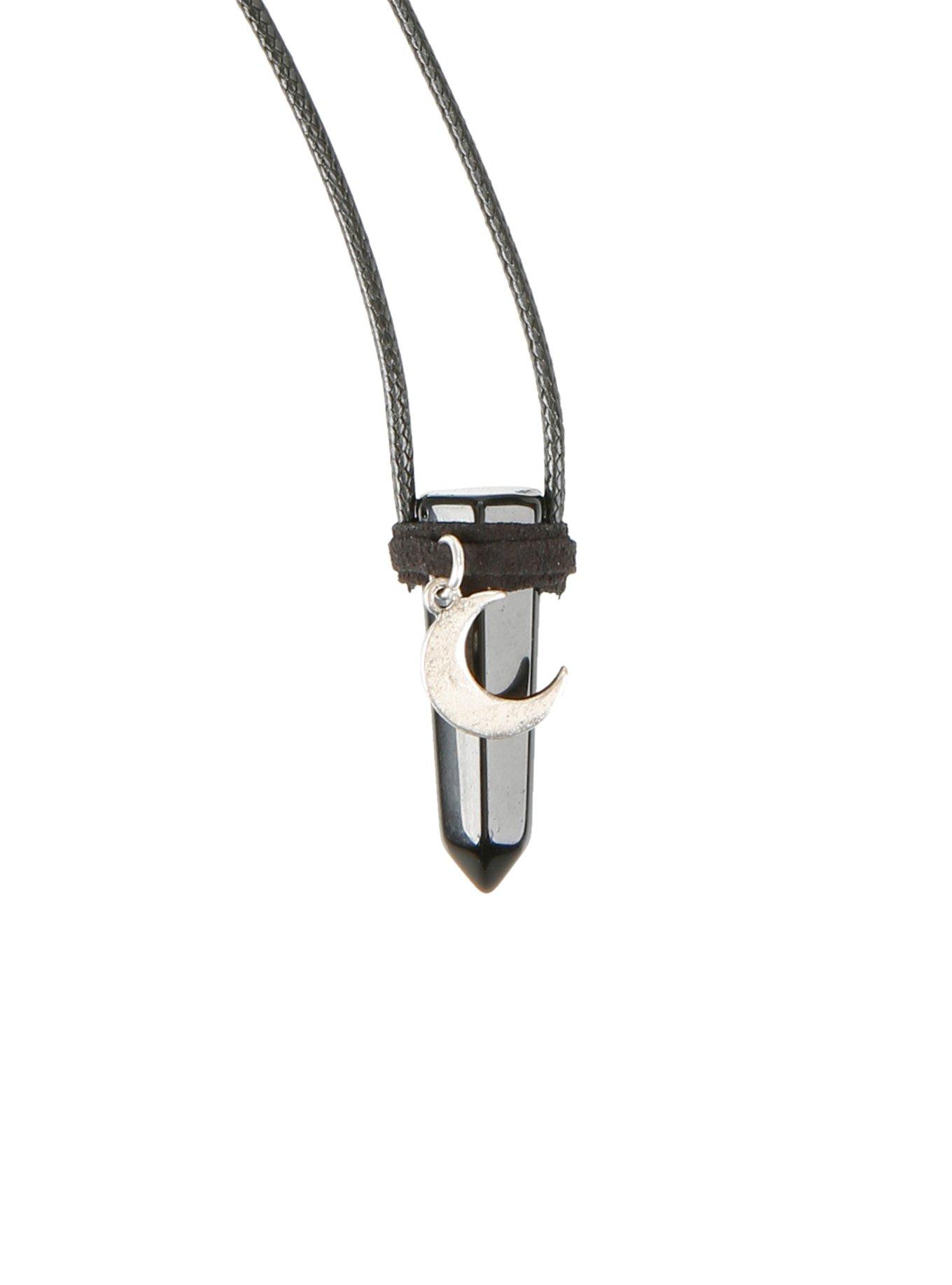 Blackheart Crescent Moon & Black Crystal Long Cord Necklace, , hi-res