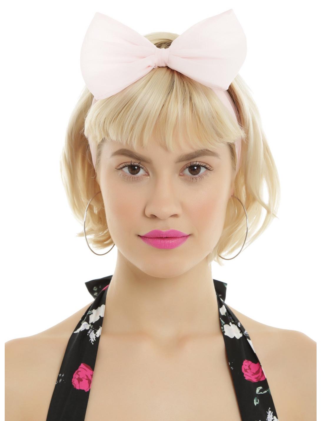 Ivory & Pastel Pink Large Bow Chiffon Headband 2 Pack, , hi-res