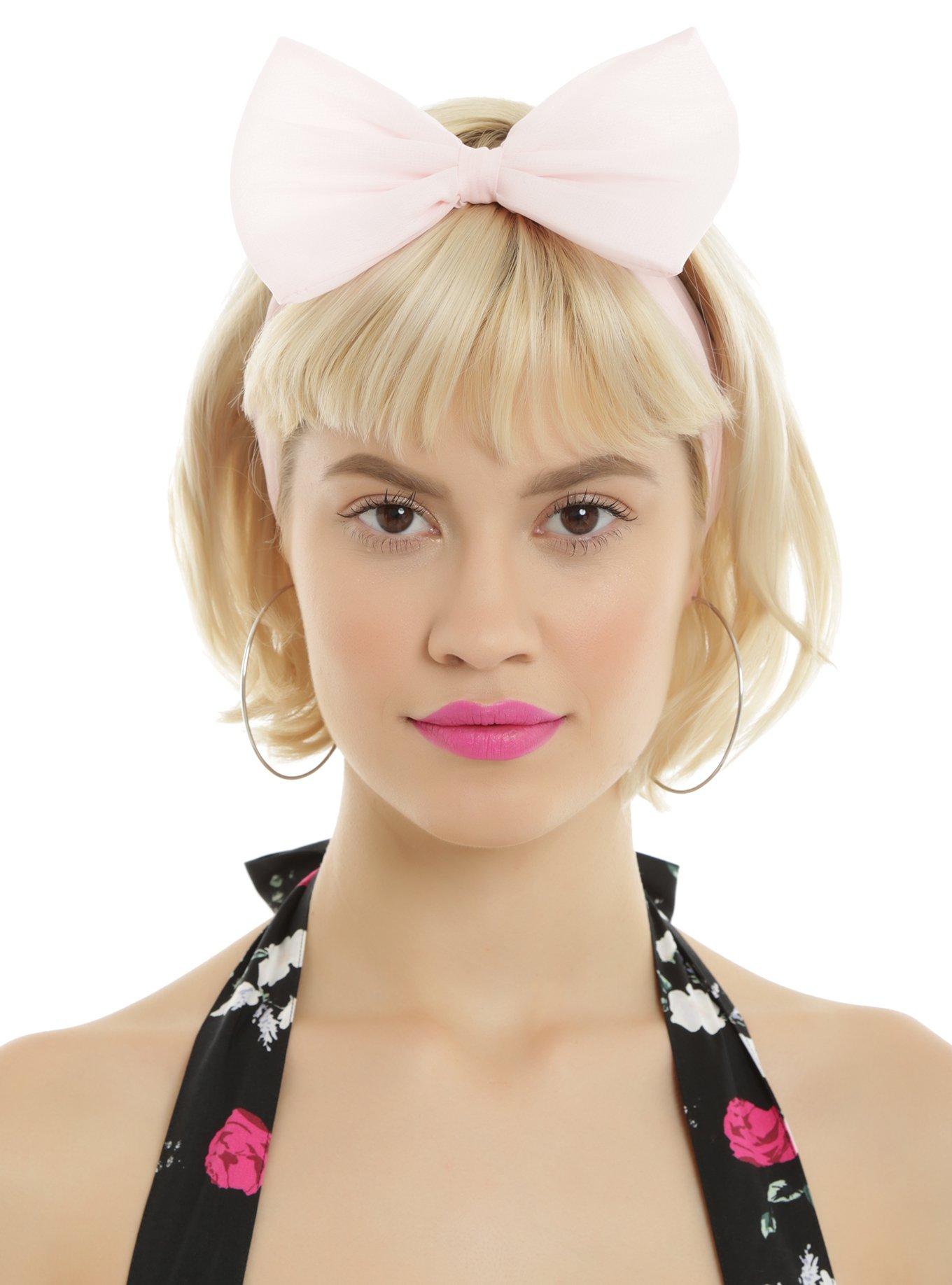 Ivory & Pastel Pink Large Bow Chiffon Headband 2 Pack, , hi-res