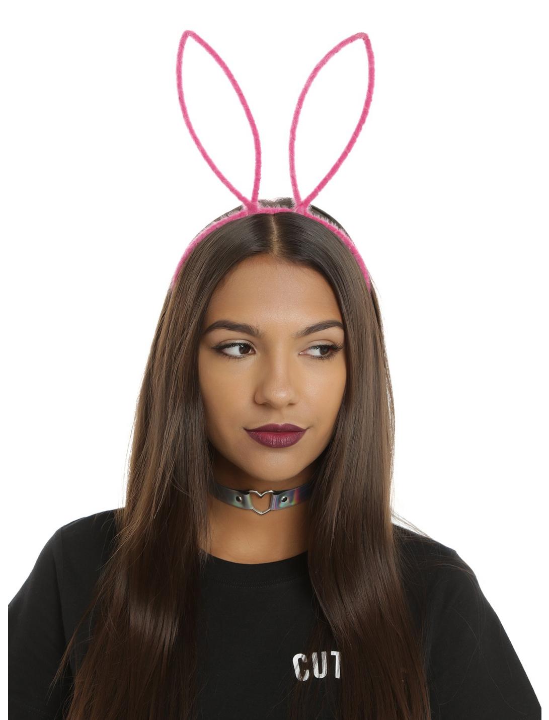 Blackheart Pink Wire Bunny Ear Headband, , hi-res
