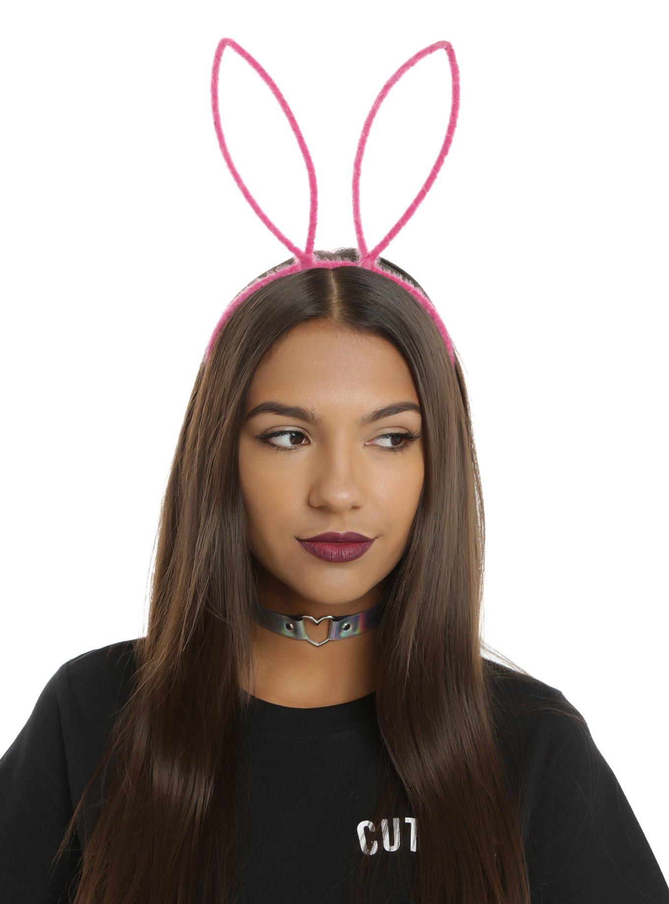 Blackheart Pink Wire Bunny Ear Headband, , hi-res