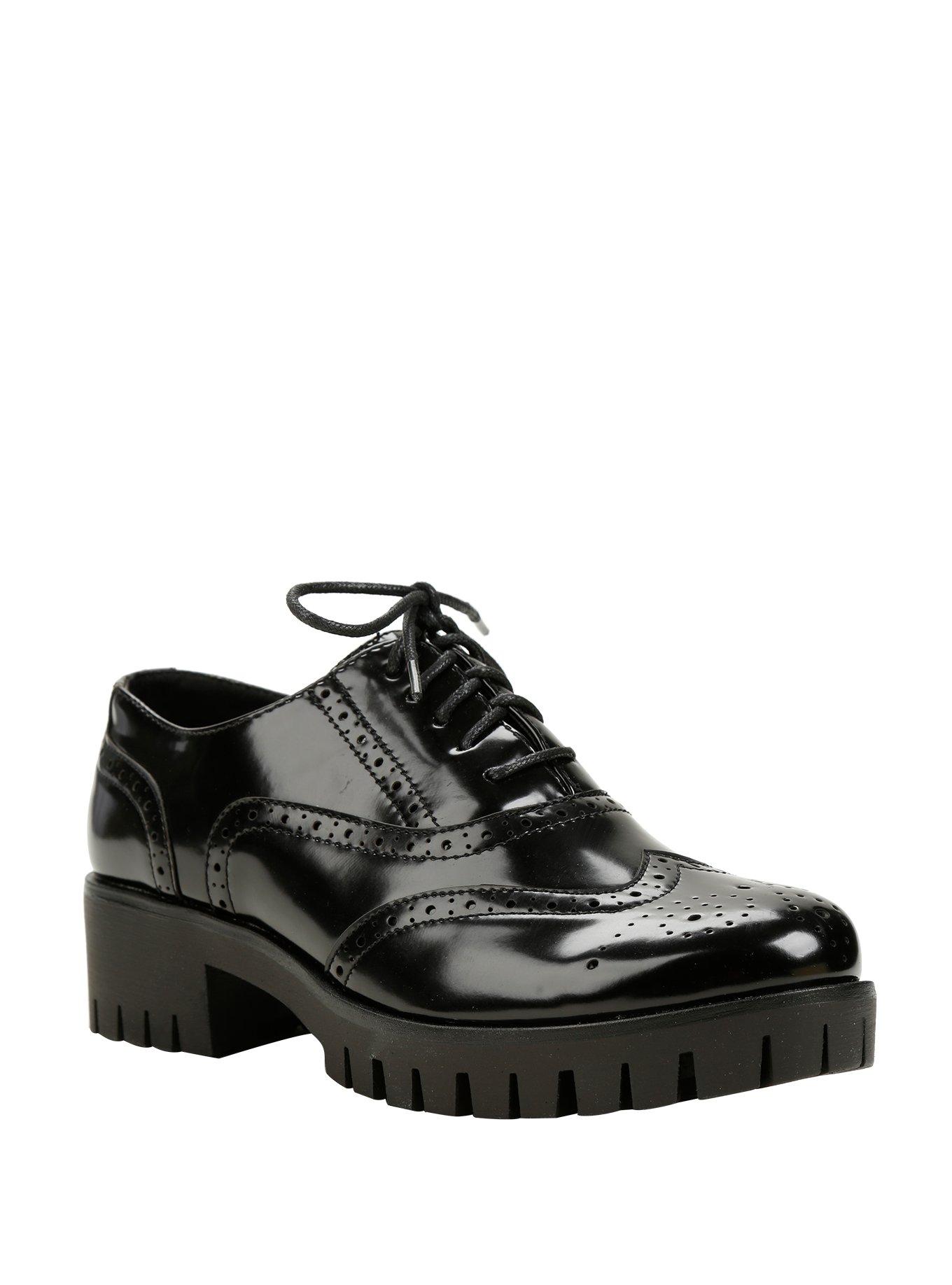 Black Lace-Up Women's Oxfords, BLACK, hi-res