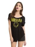 Nirvana Yellow Smiley Girls Boyfriend T-Shirt, BLACK, hi-res