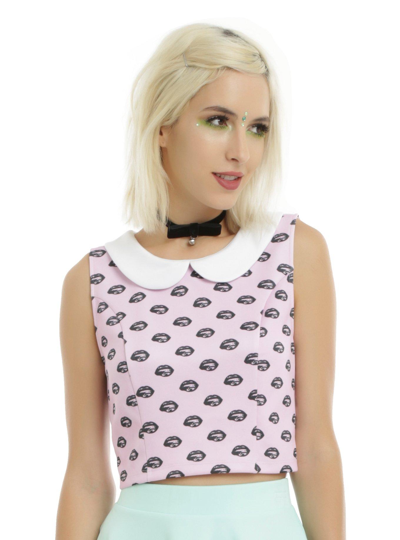 Pink Lips Peter Pan Crop Top, PINK, hi-res