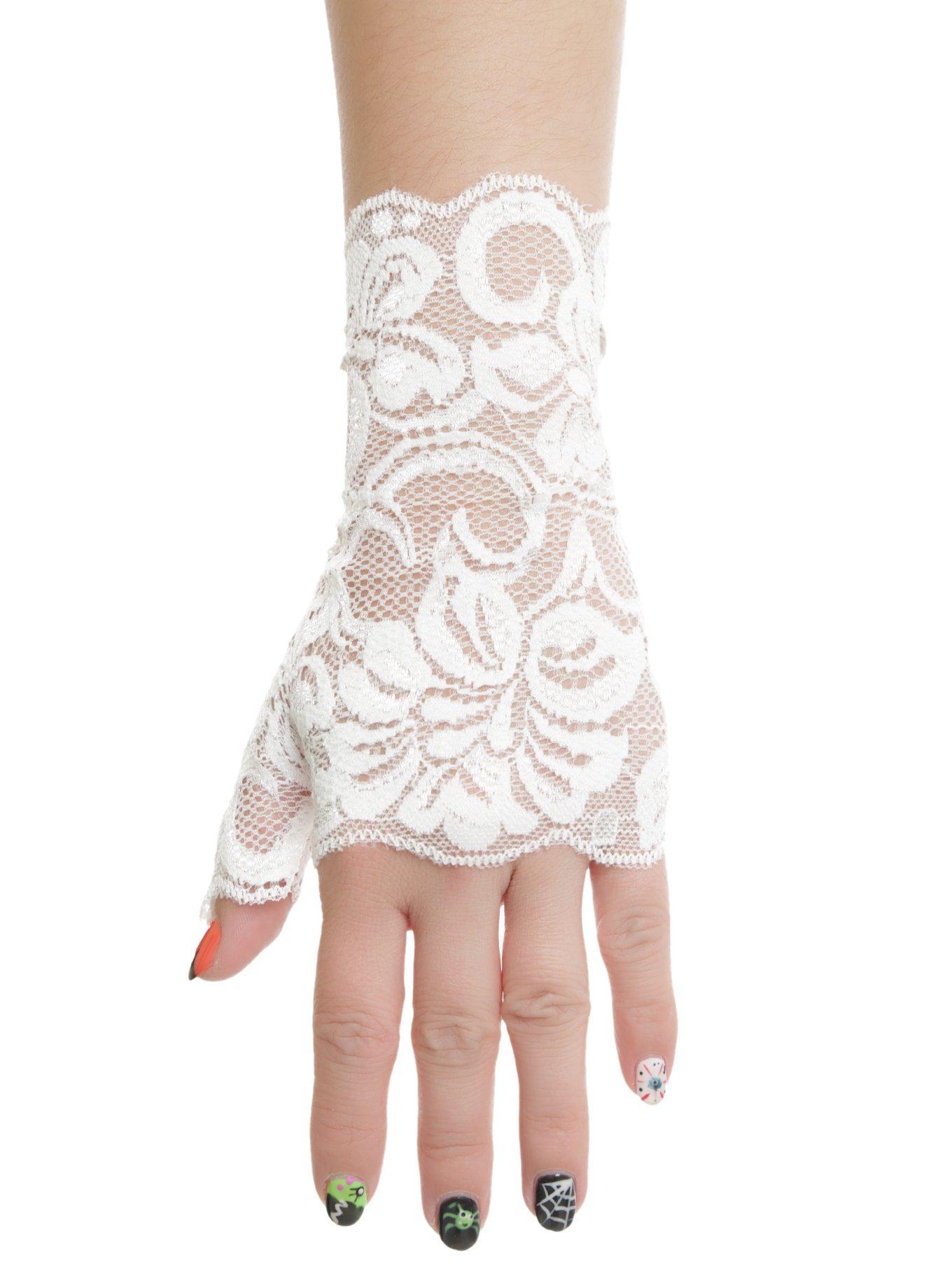 White Lace Fingerless Gloves, , hi-res