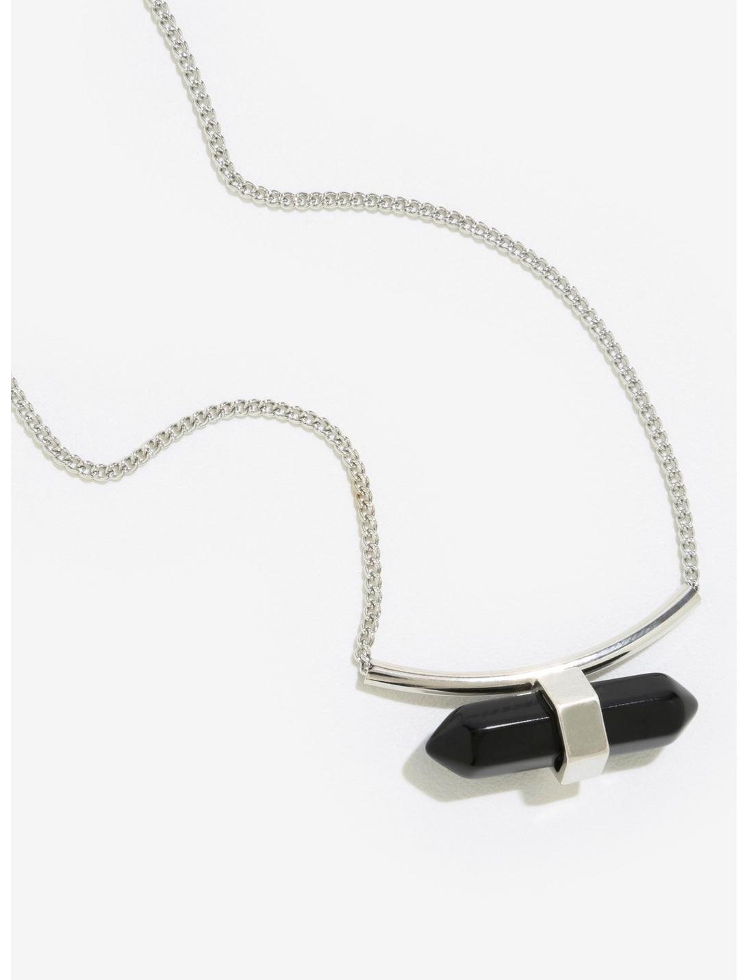 Silver Horizontal Bar Black Agate Necklace, , hi-res