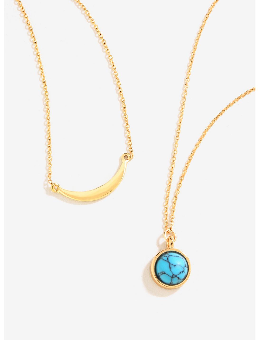 Gold Bar And Turquoise Stone Double Necklace, , hi-res