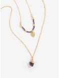 Gold Layer Bead Leaf And Stone Double Necklace, , hi-res