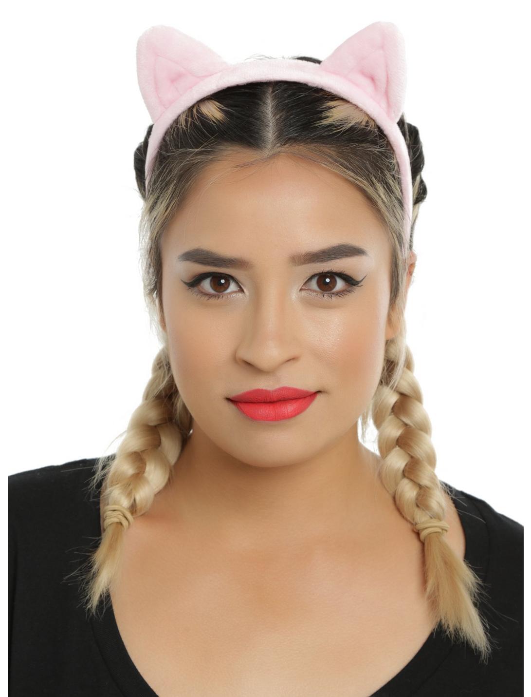 Pink Plush Cat Ear Headband, , hi-res