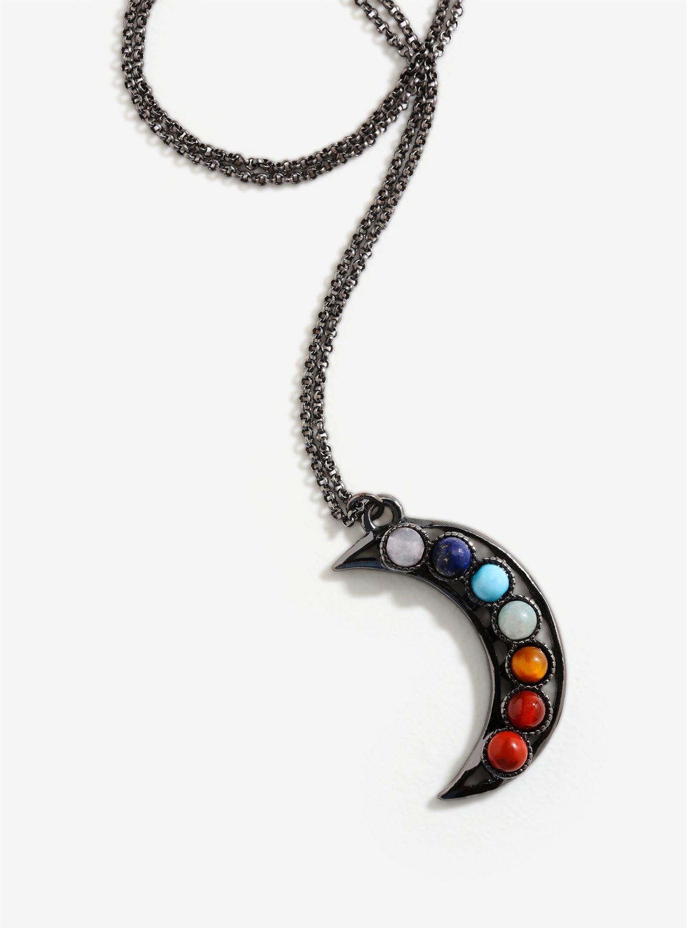 Hematite Moon Chakra Stones Necklace, , hi-res