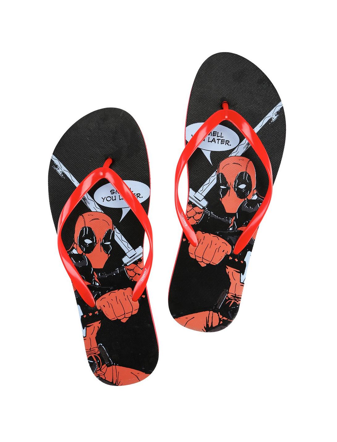 Marvel Deadpool Mens Flip Flops, RED, hi-res