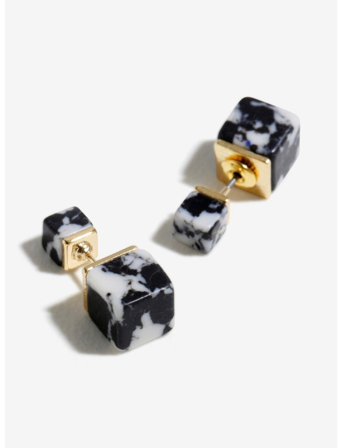 3D Double Sided Square Stone Stud Earrings, , hi-res