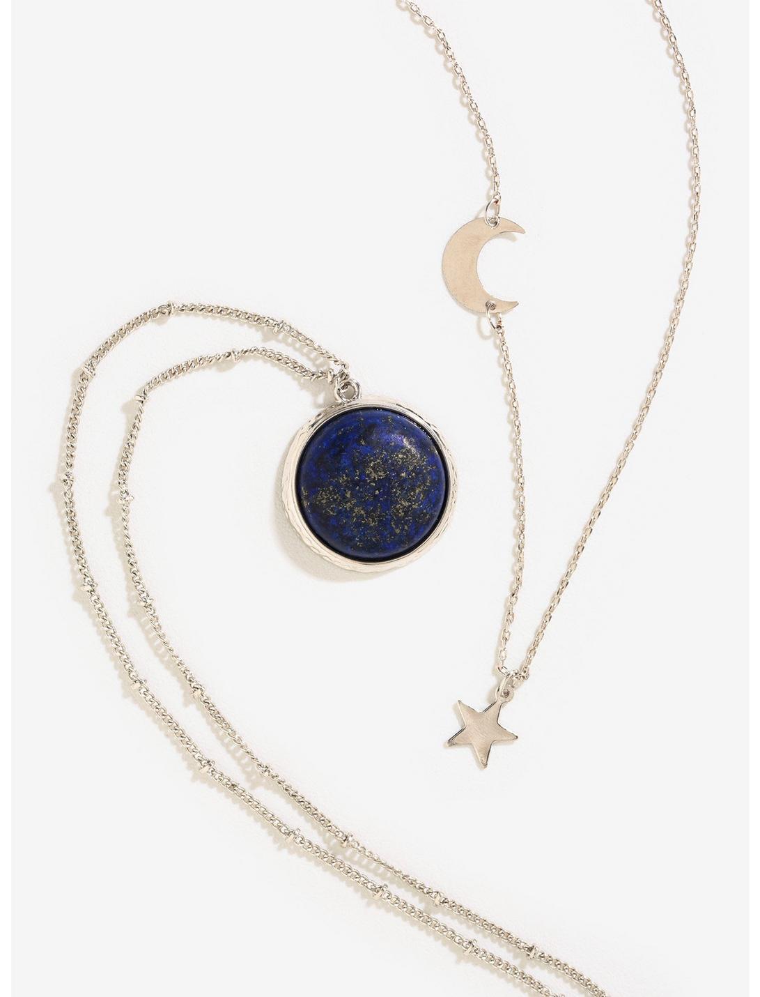 Silver Layered Moon And Stars Double Necklace, , hi-res