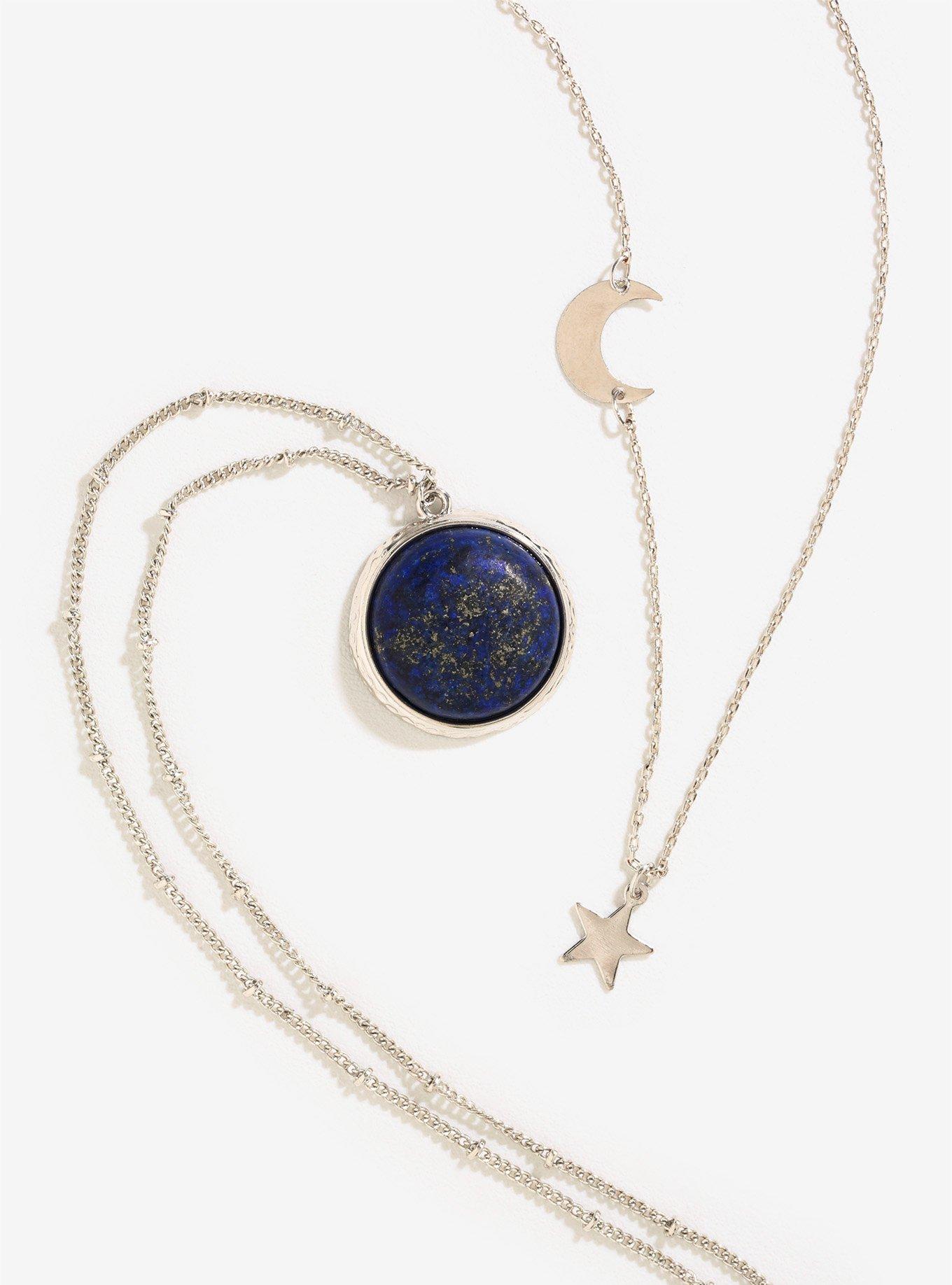 Silver Layered Moon And Stars Double Necklace, , hi-res