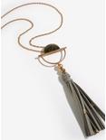 Gold Stone Semicircle Leather Tassel Necklace, , hi-res