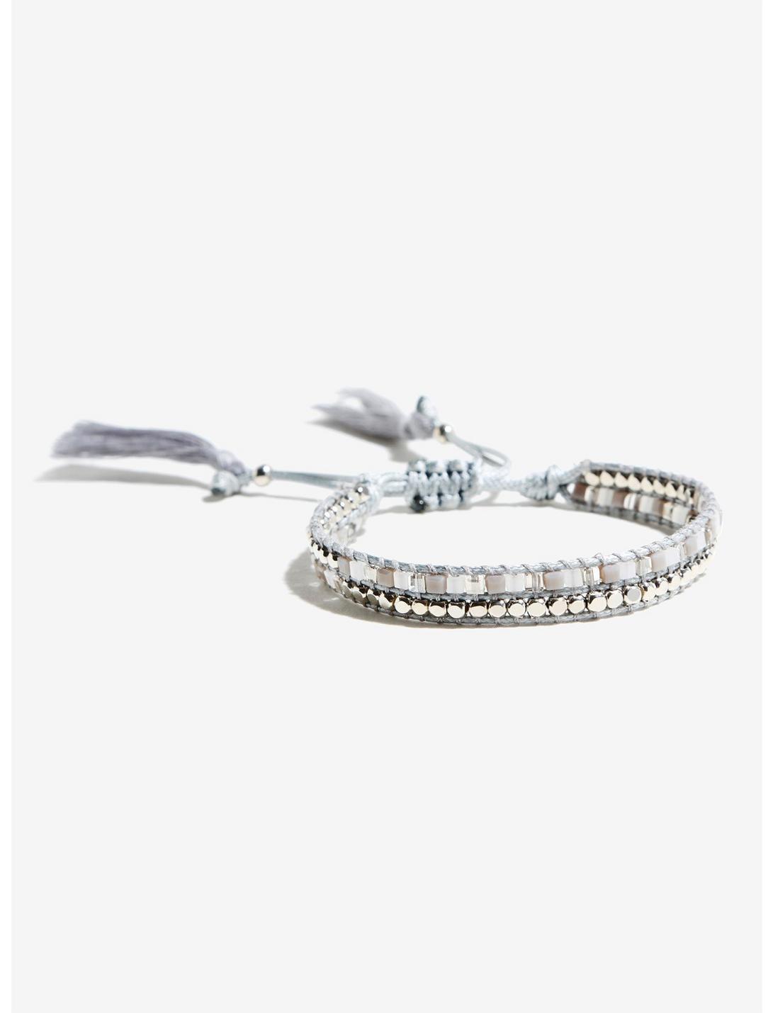 Grey And Silver Adjustable Tassel Bracelet, , hi-res