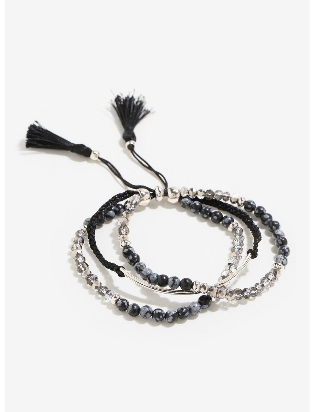 Blue And Black Multi-Layer Bead And Tassel Bracelet, , hi-res
