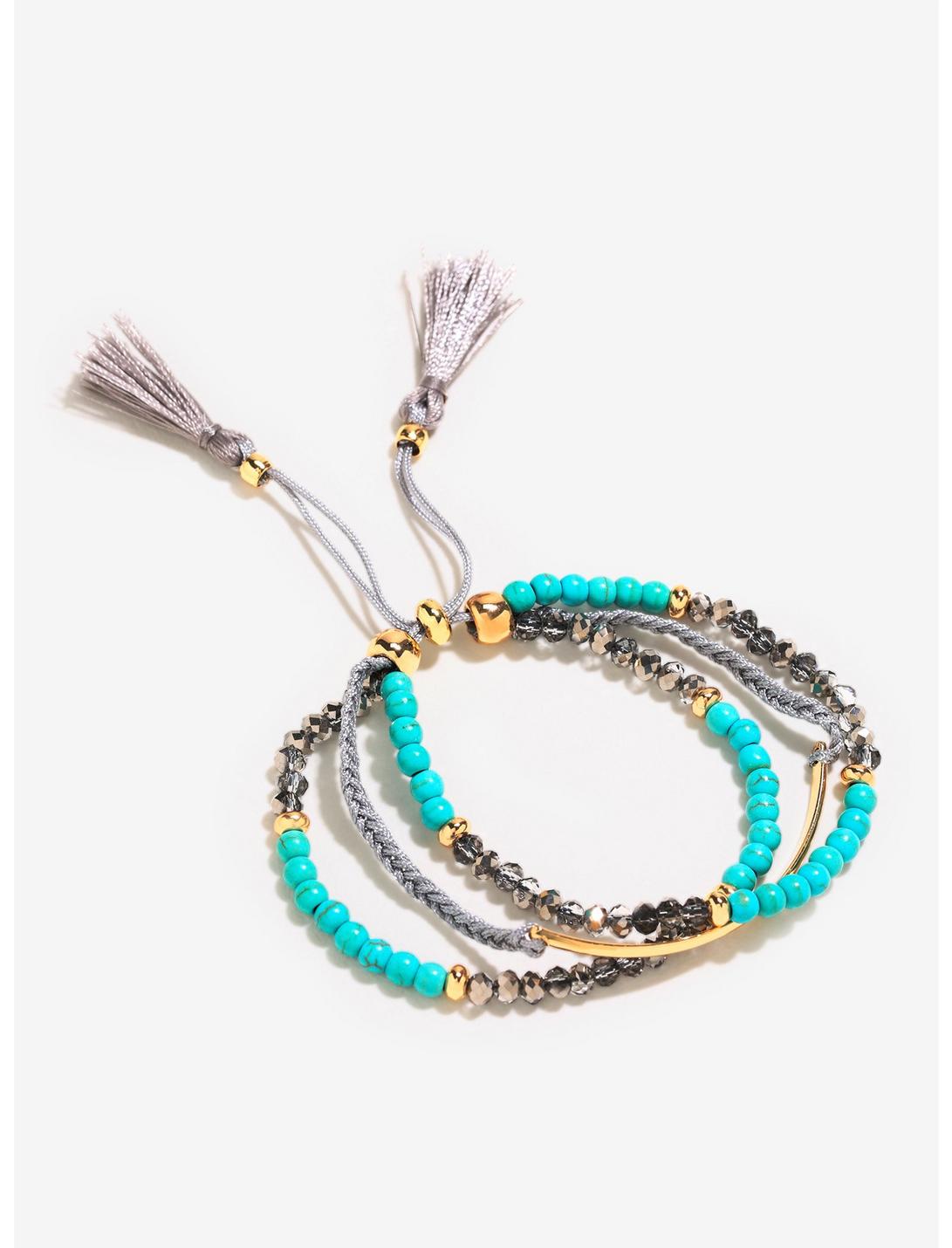Turquoise Multi-Layer Bead And Tassel Bracelet, , hi-res