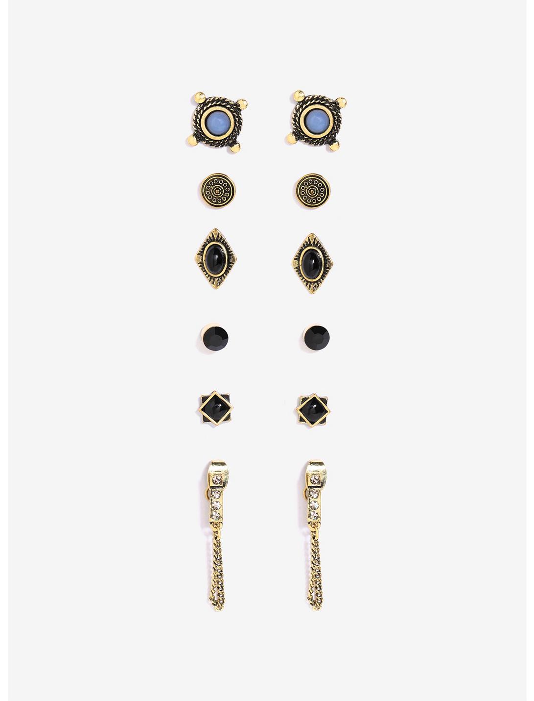 Black Ornate Earrings 6 Pair, , hi-res