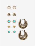 Gold And Turquoise Boho Earring 6 Pair, , hi-res