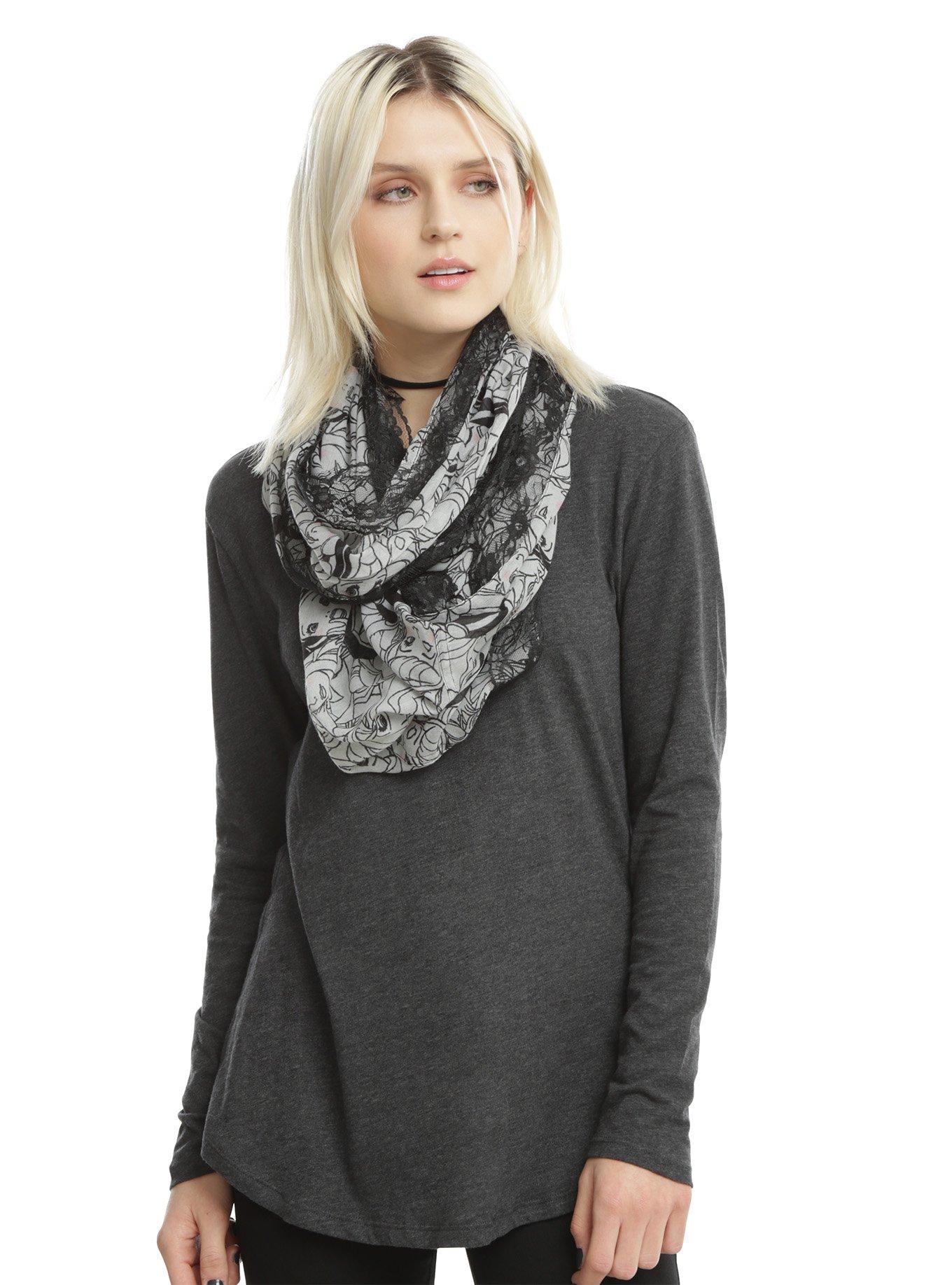 Disney Princesses Grey Black Lace Trim Scarf, , hi-res