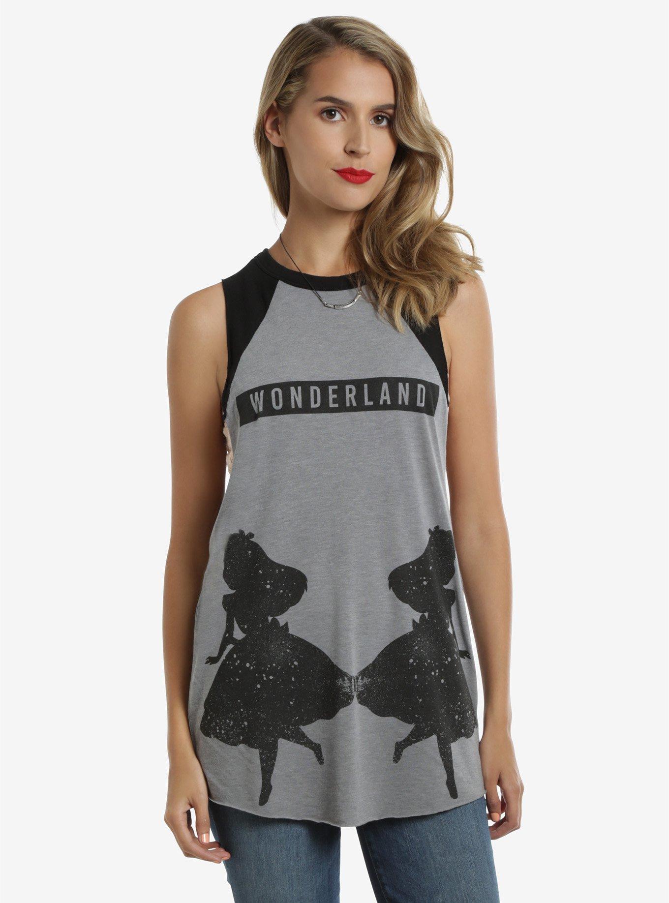 Disney Alice In Wonderland Silhouette Womens Raglan Muscle Top, CHARCOAL, hi-res