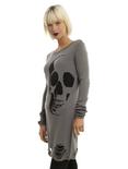 Grey & Black Skull Destructed Tunic Girls Sweater, BLACK, hi-res