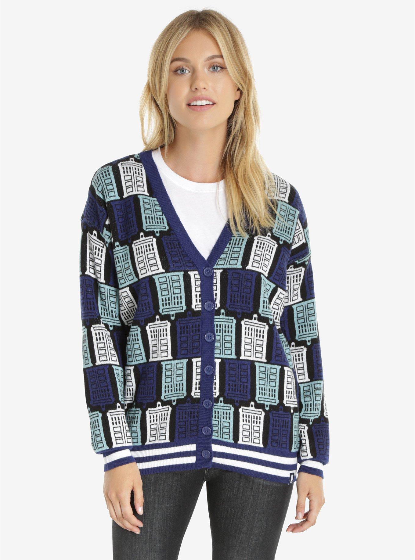 Doctor Who TARDIS Intarsia Cardigan, BLUE, hi-res