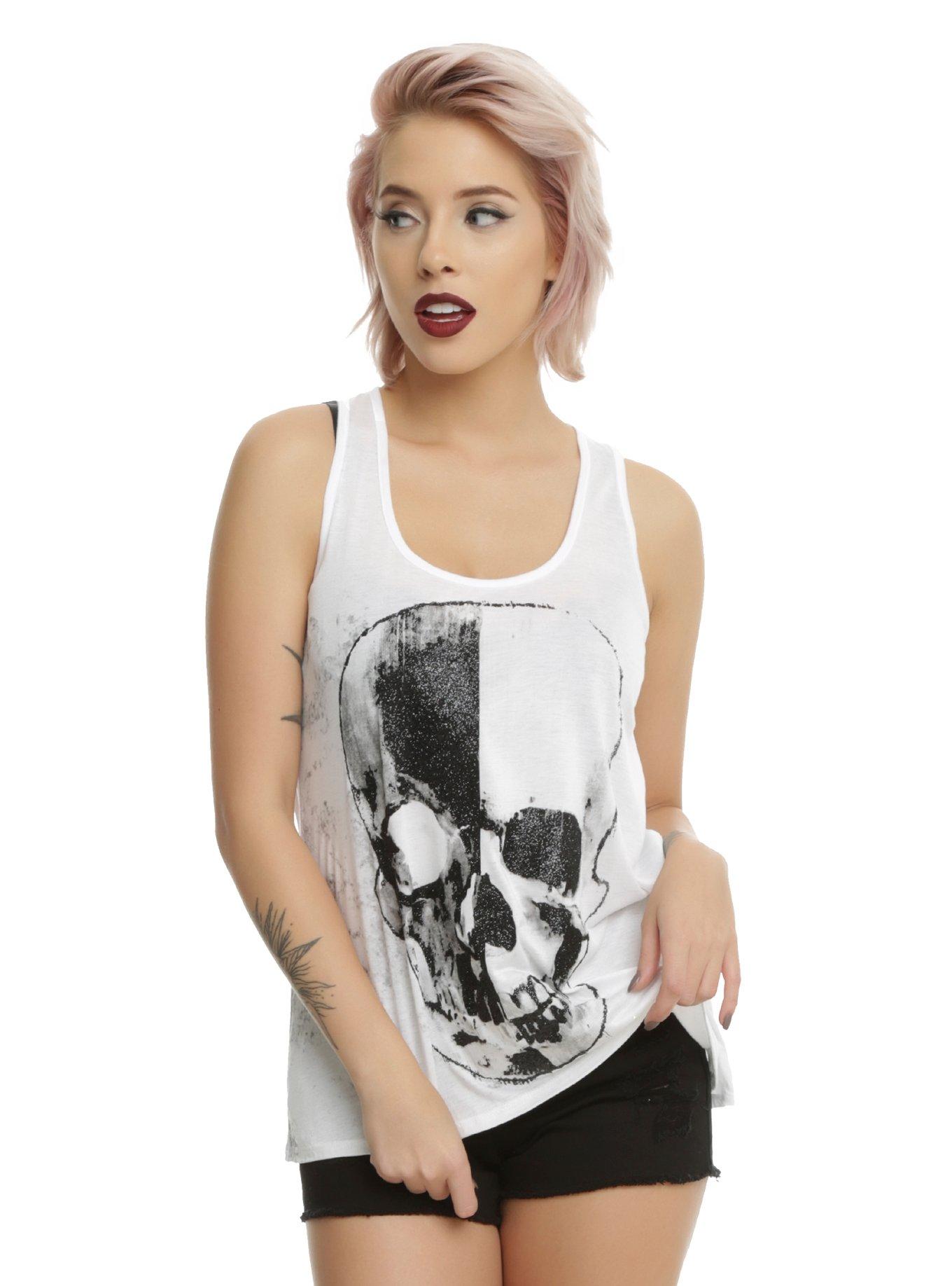 Glitter Skull Mesh Back Girls Tank Top | Hot Topic