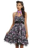 Black & Purple Floral Raven Halter Dress, FLORAL, hi-res