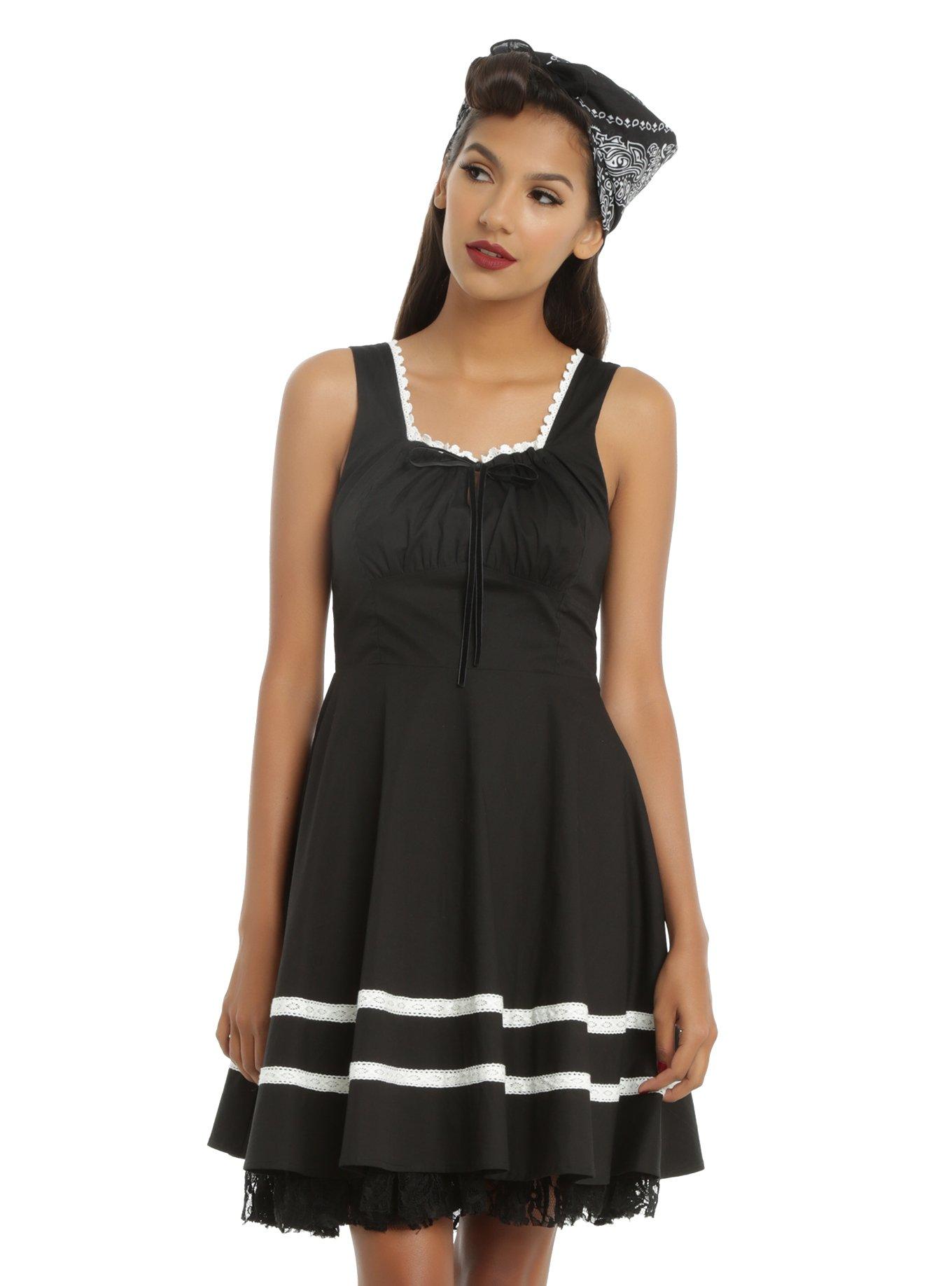 Black & Ivory Fit & Flare Dress, BLACK, hi-res