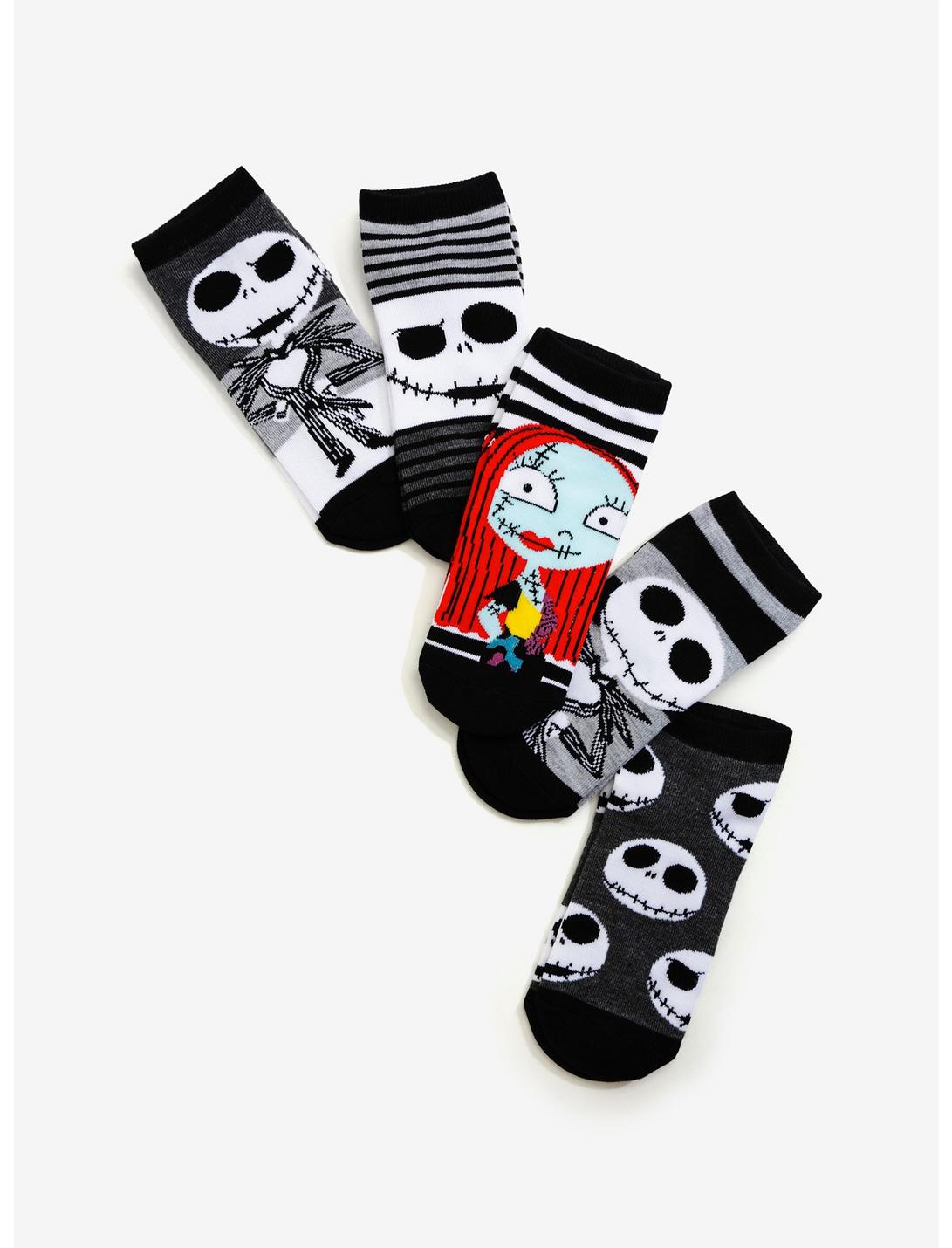 The Nightmare Before Christmas Jack & Sally No-Show Socks 5 Pair, , hi-res