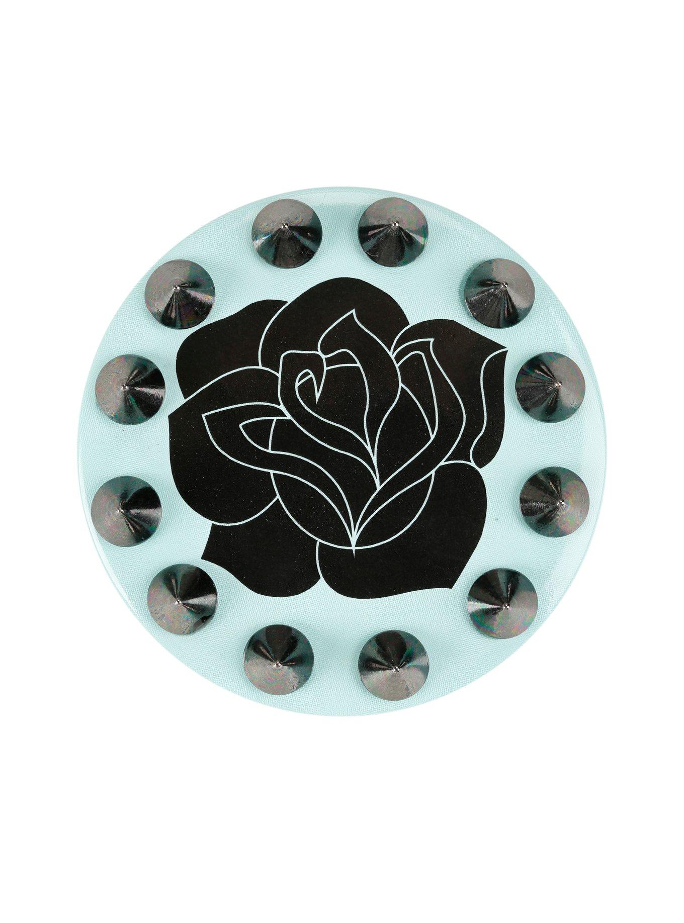 Black Rose Spiked Mint Button Mirror, , hi-res